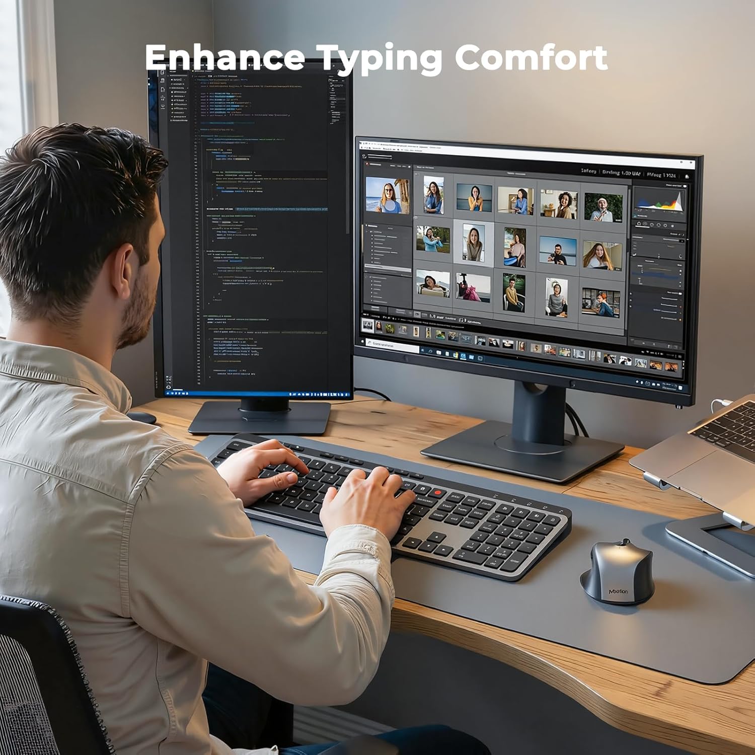 MEETION New Wireless Bluetooth Keyboard and Mouse, Dual Bluetooth and USB Full Size Rechargeable Keyboard with 4 DPI Ergonomic Mouse for Laptop/PC/Computer/iPad, Mac/Windows, C9990 Black Gray