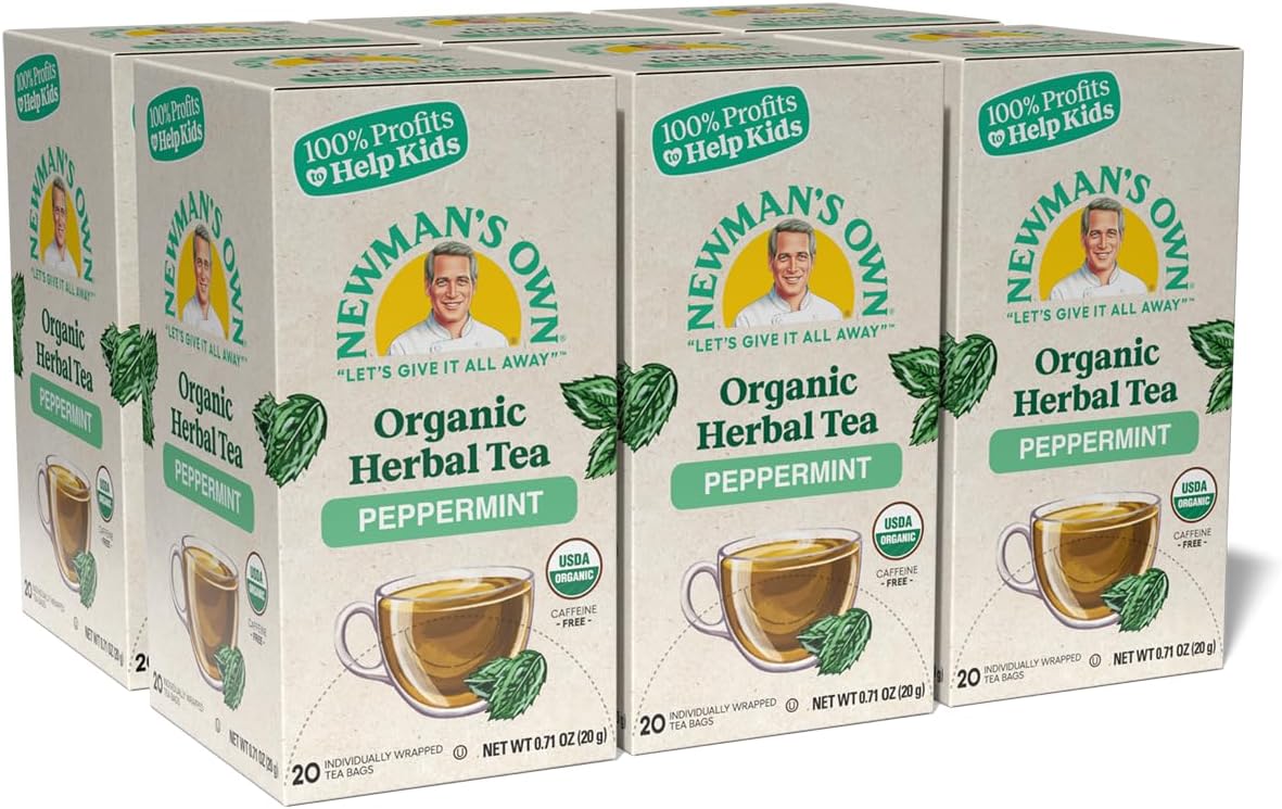 Organic Peppermint Tea Caffeine Free Refreshing Mint Herbal Tea That May Aid Digestion with 20 Individually Wrapped Tea Bags Per Box (Pack of 6) USDA Certified Brew Hot/Cold