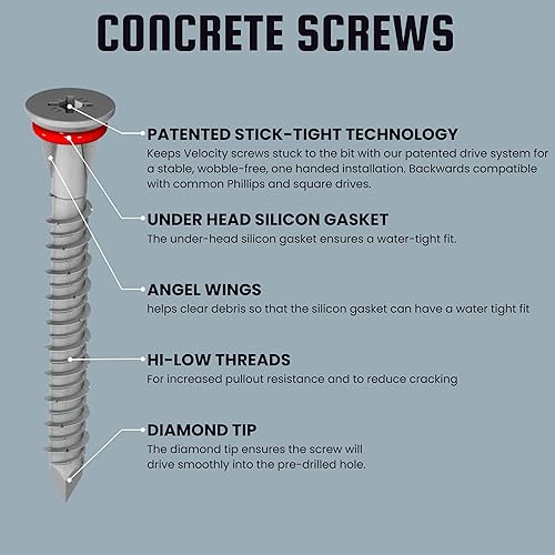 Miniatura 2 de Velocity Kit de tornillos para hormigón con barrera de humedad RedSeal, incluye 12 tornillos para hormigón de alto rendimiento, 1 broca y 1 broca de