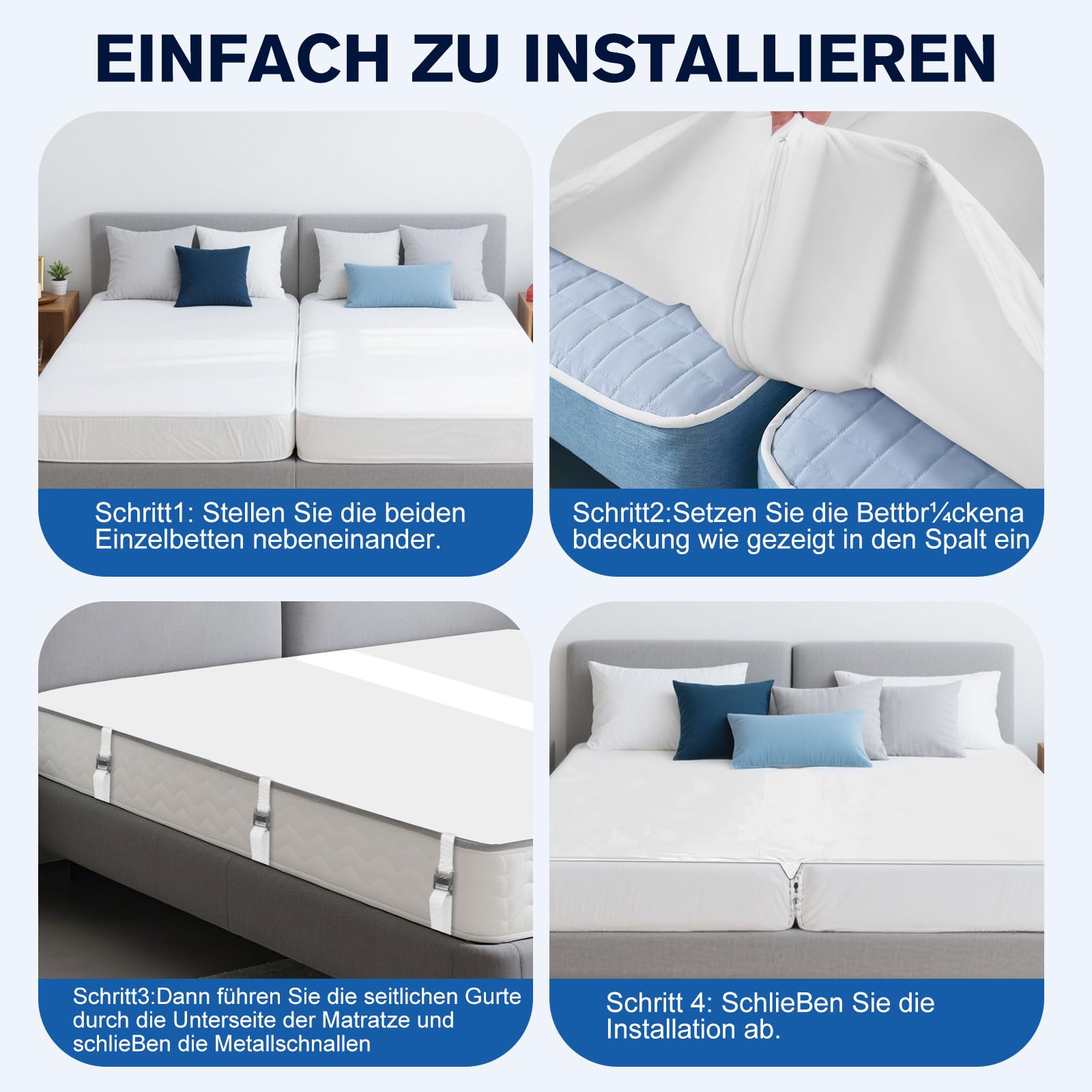 Liebesbrücke für Matratzen 180x200, Matratzenkeil Lückenfüller Bett mit Matratzenschoner Spanngurt, Matratzenbrücke für Matratzen Paare & Familien