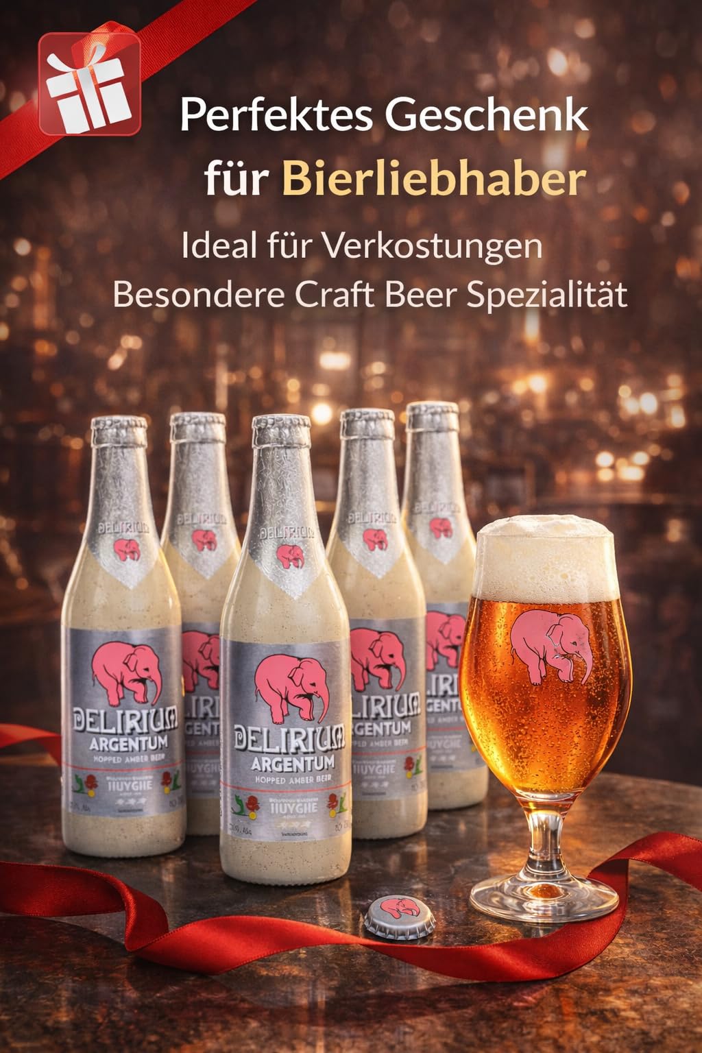 Delirium Argentum IPA Bier 24x 0,33l – Belgische Jubiläumsedition der Brauerei Huyghe – Stark Gehopftes Craft Beer mit 7% Vol – Limitierte Delirium Serie mit Intensivem Aroma & Fruchtigen Hopfennoten