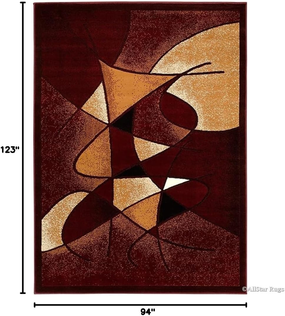 Allstar 8x10 Burgundy and Mocha Modern and Contemporary Machine Carved Rectangular Accent Rug with Espresso and Ivory Abstract Design (7' 9" x 10' 1")