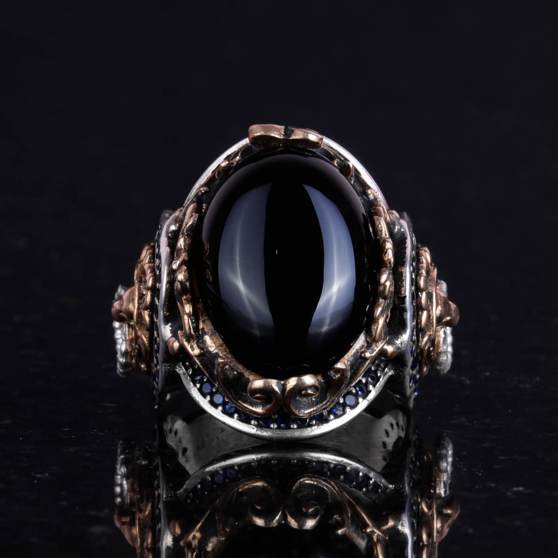 KAMBO Anillo de piedra creada, anillo de plata de ley 925 K para hombre, hecho a mano, elegante anillo de plata hecho a mano, Plata, Piedra creada con ónix
