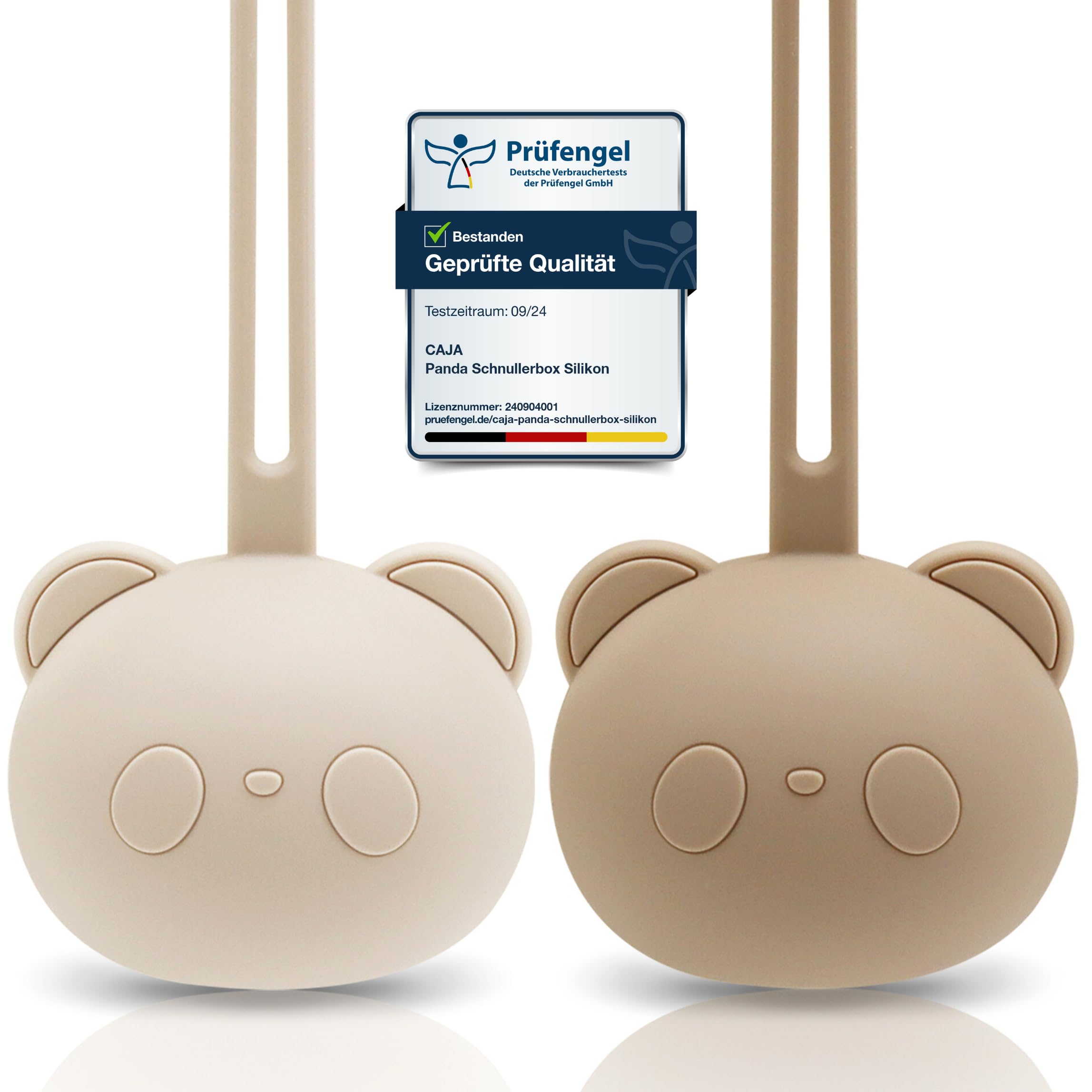 CAJA Schnullerbox 2er Set Schnulleraufbewahrung Silikon BPA frei hygienische Aufbewahrung für Babys und Kleinkinder Panda Design hochwertiges Baby Zubehör Geschenk zur Geburt und Baby Erstausstattung