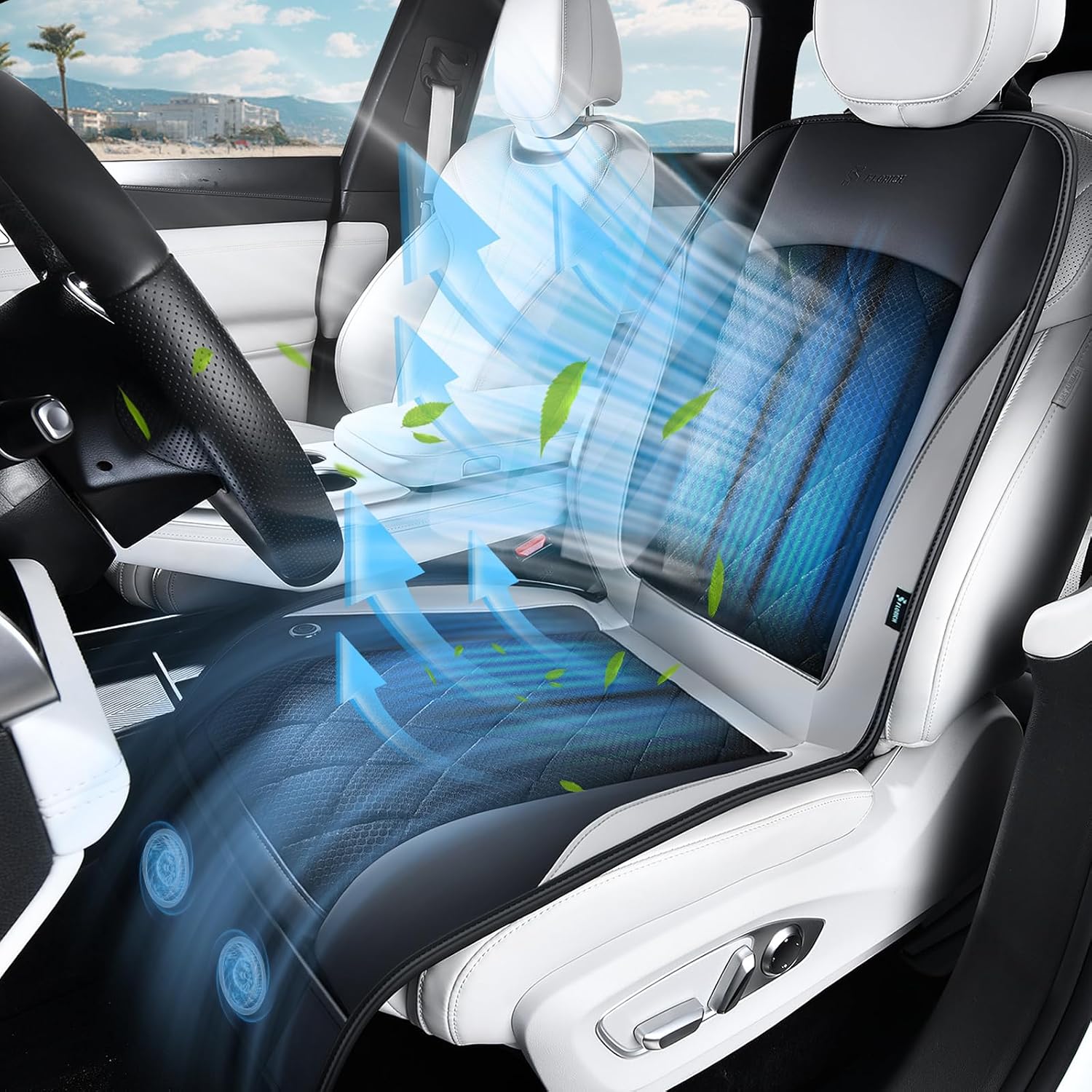 FLORICH Cooling Car Seat Cover, Ventilated Seat Cushion Cooling Car Seat Pad for Summer Driving with Powerful Turbo Fans Universal Fit for Car SUV Truck Van-Deep Grey
