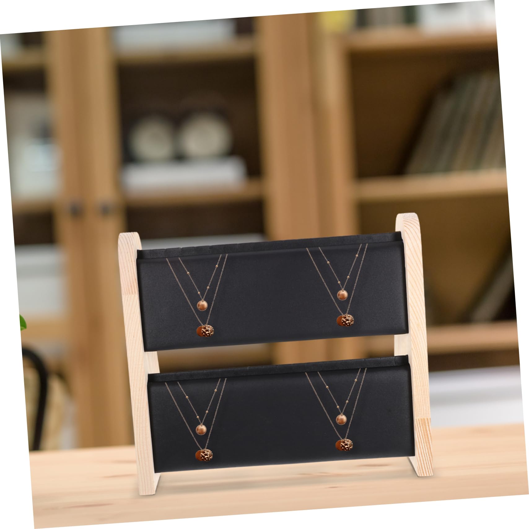 Amosfun Espositore per Gioielli in Legno a Doppio Livello Nero