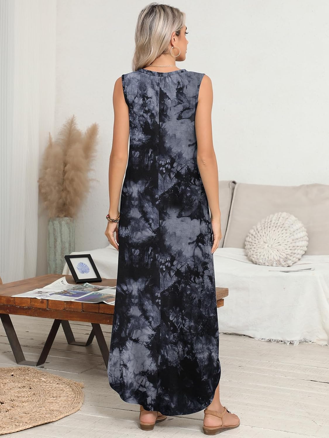 BELAROI Womens Plus Size Maxi Dress Sundress Summer Casual Sleeveless V Neck Pockets Beach Swimsuit Coverup Loose - Image 3