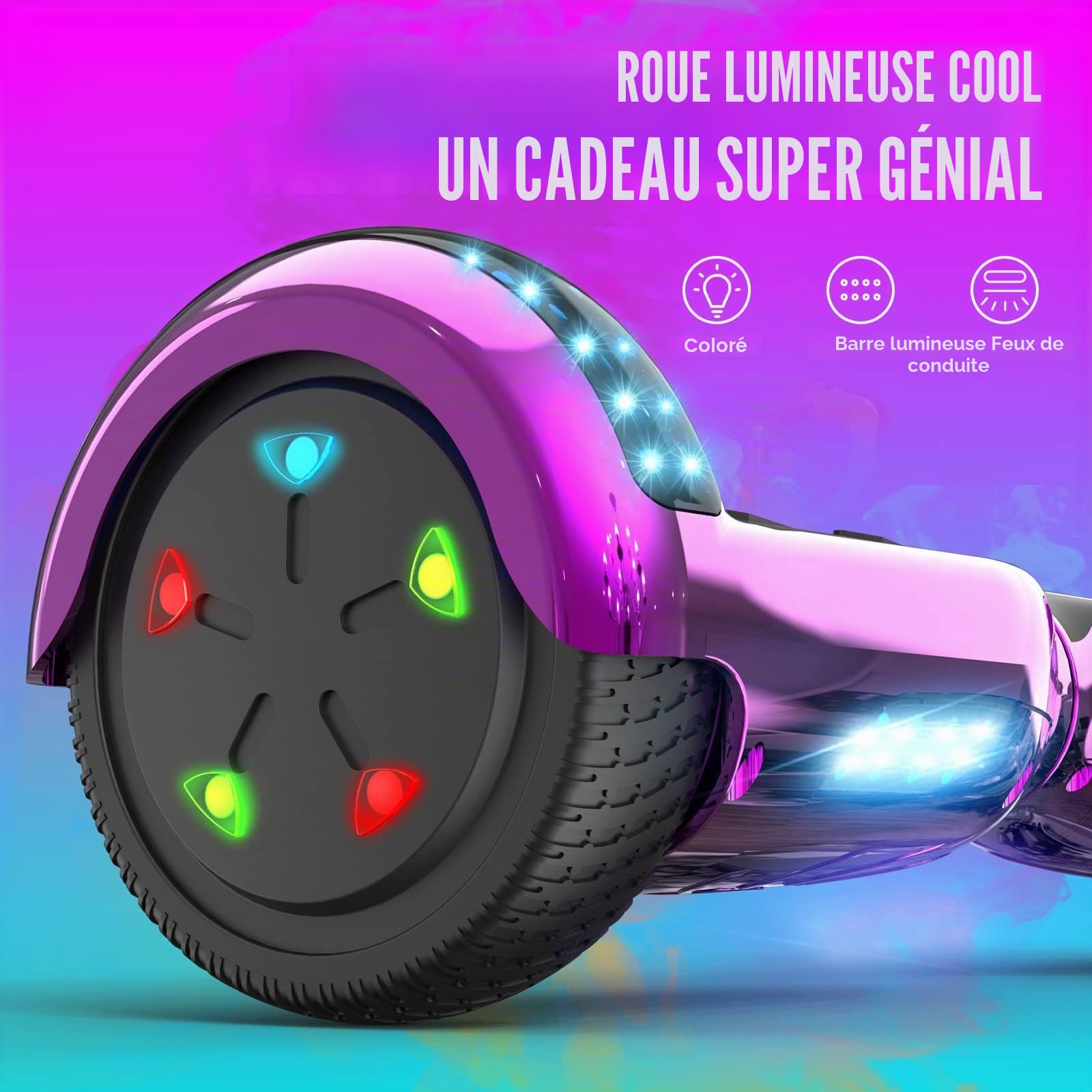 GeekMe Hoverboard Gyropode 6,5 Pouces, Électrique Auto-équilibré, Haut-Parleur Bluetooth Intégré, Enfants et Adultes