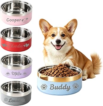 Personalised Stainless Steel Dog & Cat Bowl, Engraved Pet Bowl with Name