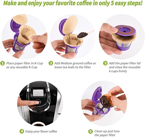 Miniatura 5 de Filtros de papel desechables sin blanquear con tapa para filtros reutilizables de taza K, filtros de café reutilizables K Cup, se adapta a todas las