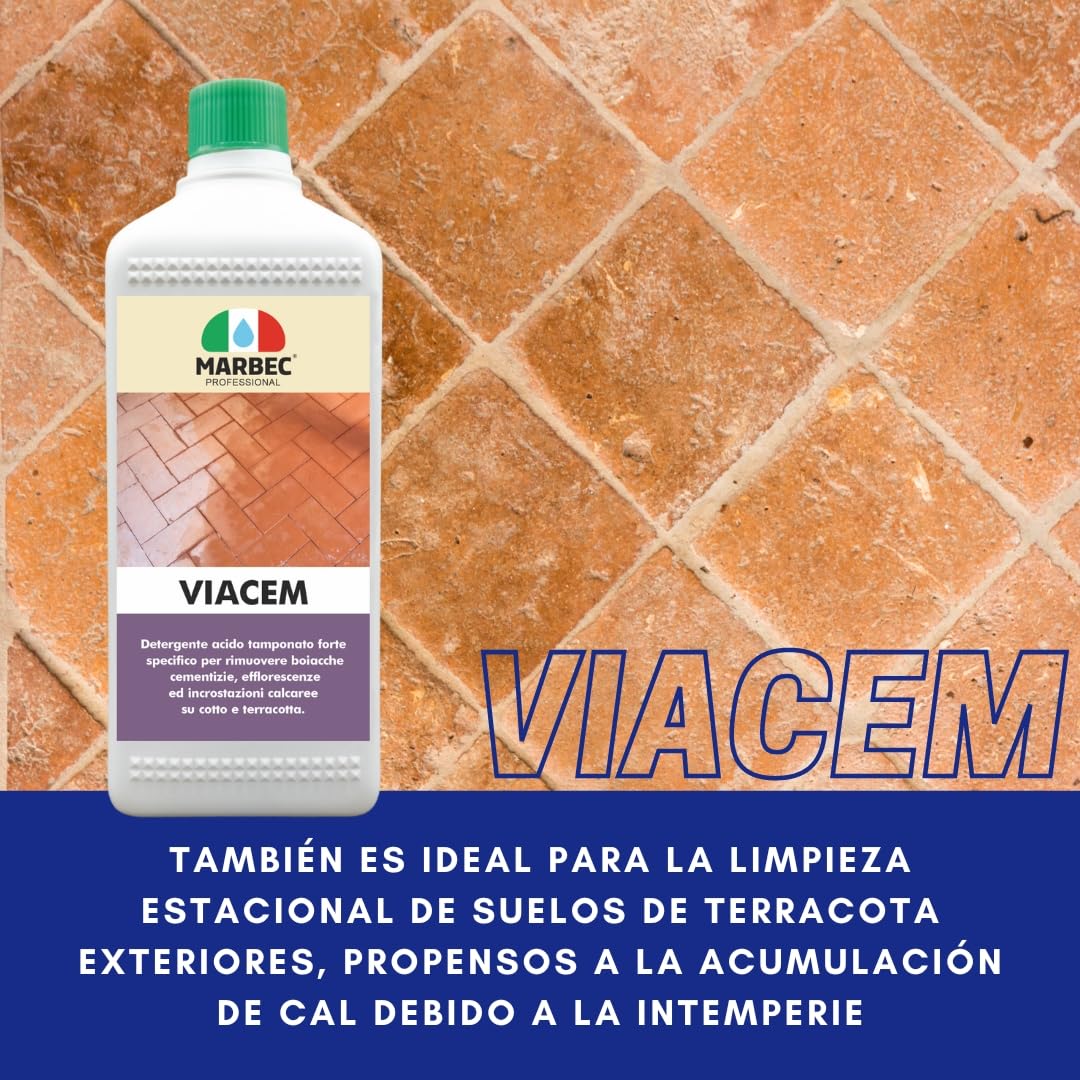 MARBEC VIACEM 20LT Potente detergente ácido tamponado para terracota. Elimina incrustaciones y lechadas de cemento, ideal para la limpieza de terracota después de la obra.