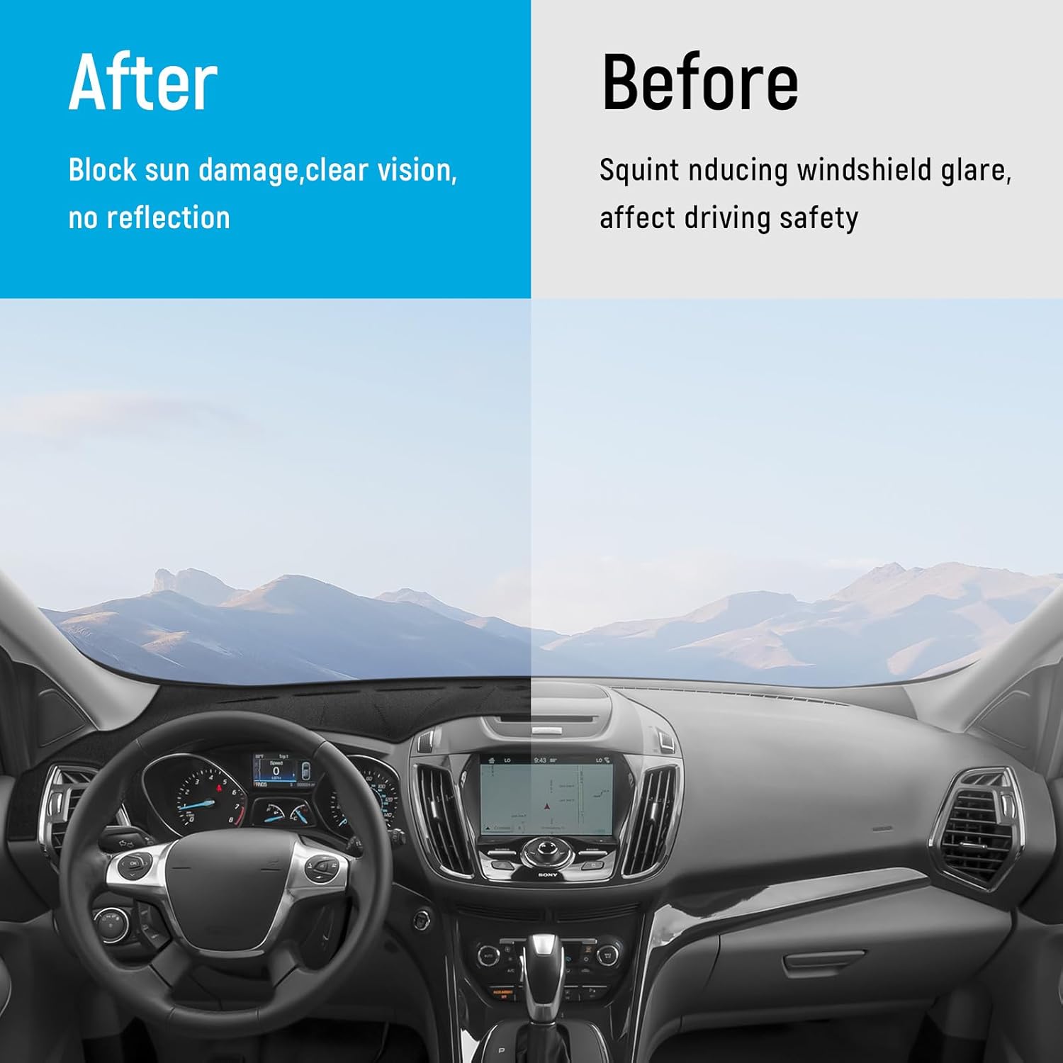 ZZEQYG Dash Cover for Ford Escape 2014 2015 2016 2017 2018 2019 (Large Display) Accessories Flannel Dashboard Cover Dash Mat Center Console Cover Sunshield Protector Pad