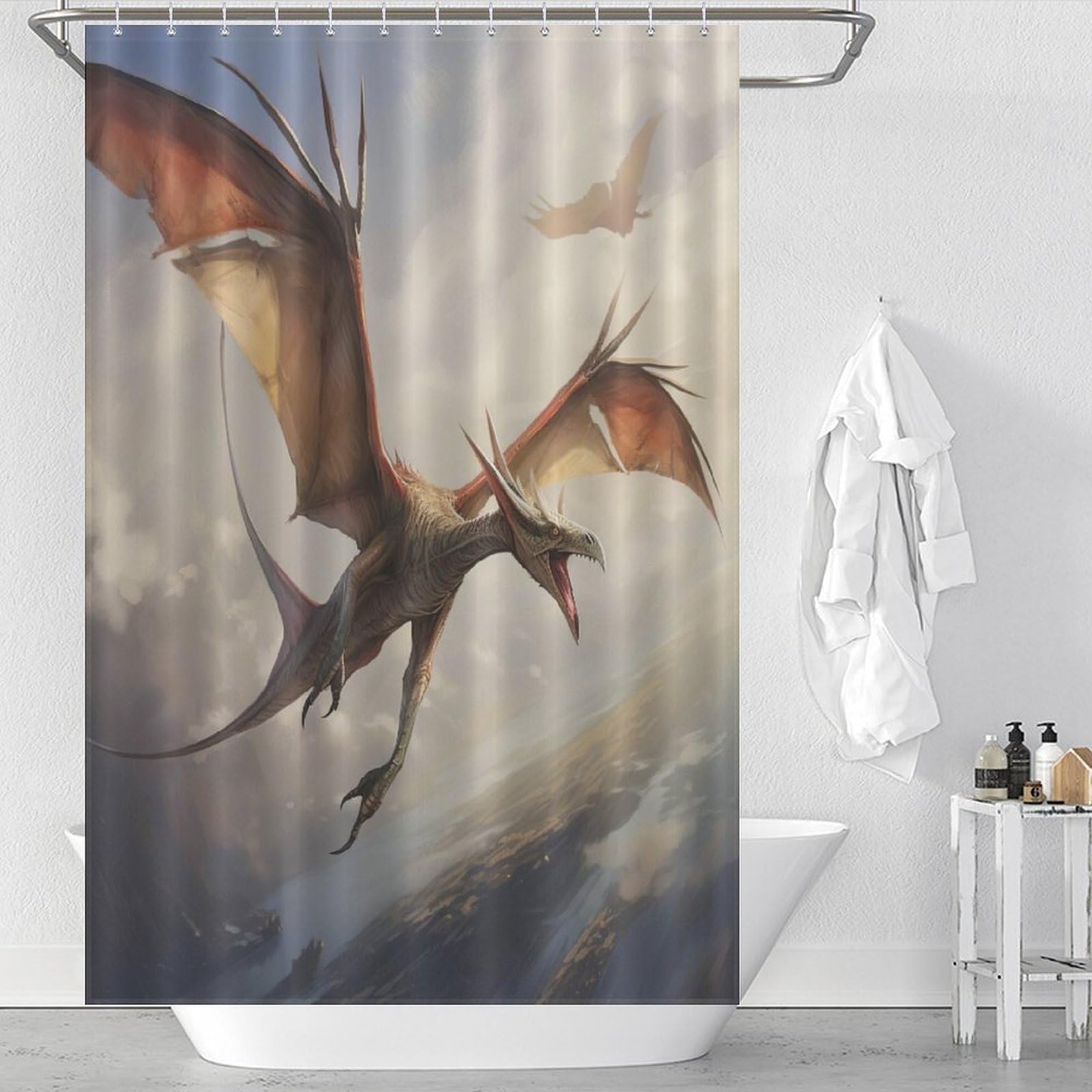 Rideau de douche ptérosaure en tissu polyester imperméable haut de gamme