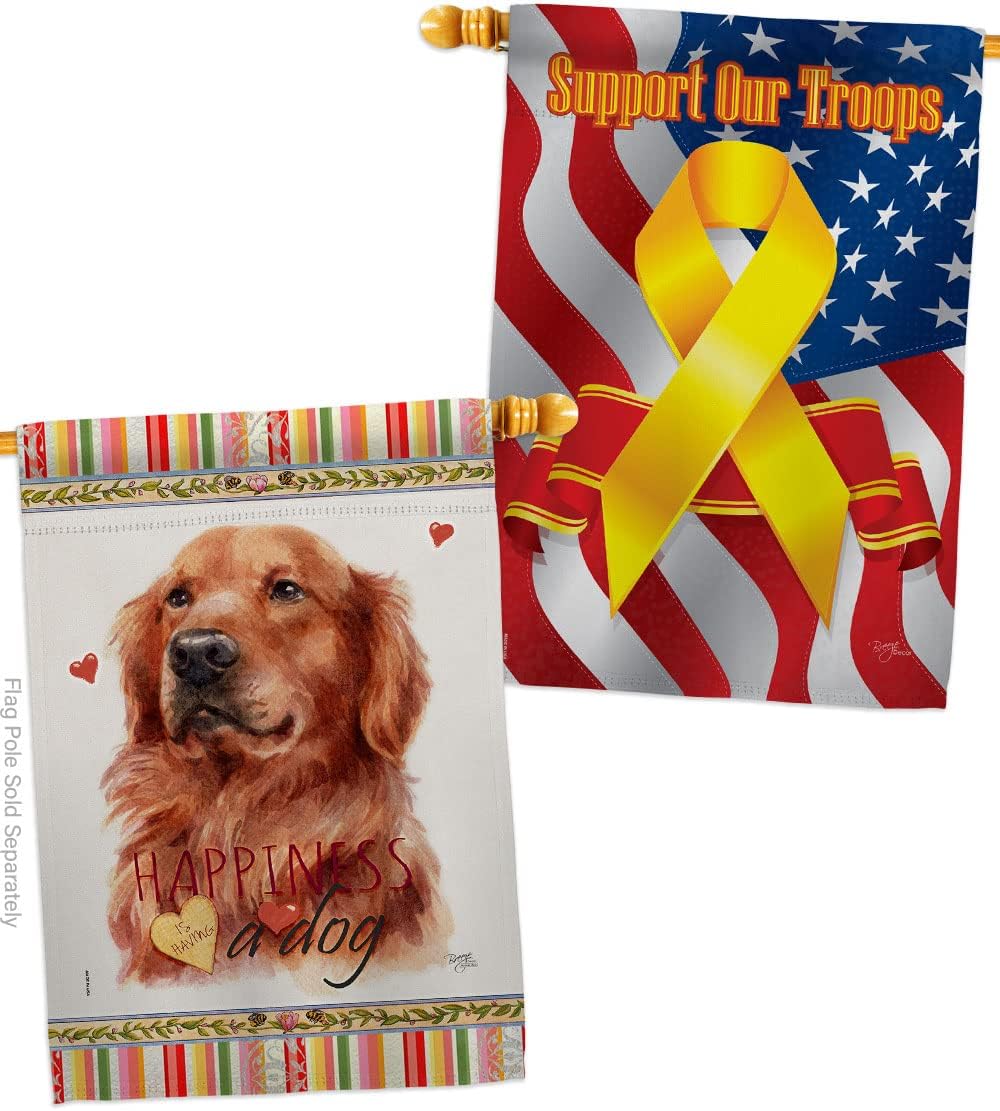 Breeze Decor Red Golden Retriever Happiness House Flag-Pack Dog Puppy Spoiled Paw Canine Fur Pet Nature Farm Animal Creature Support Our Troops Banner Small Garden Yard Gift Double-Sided, Made in USA