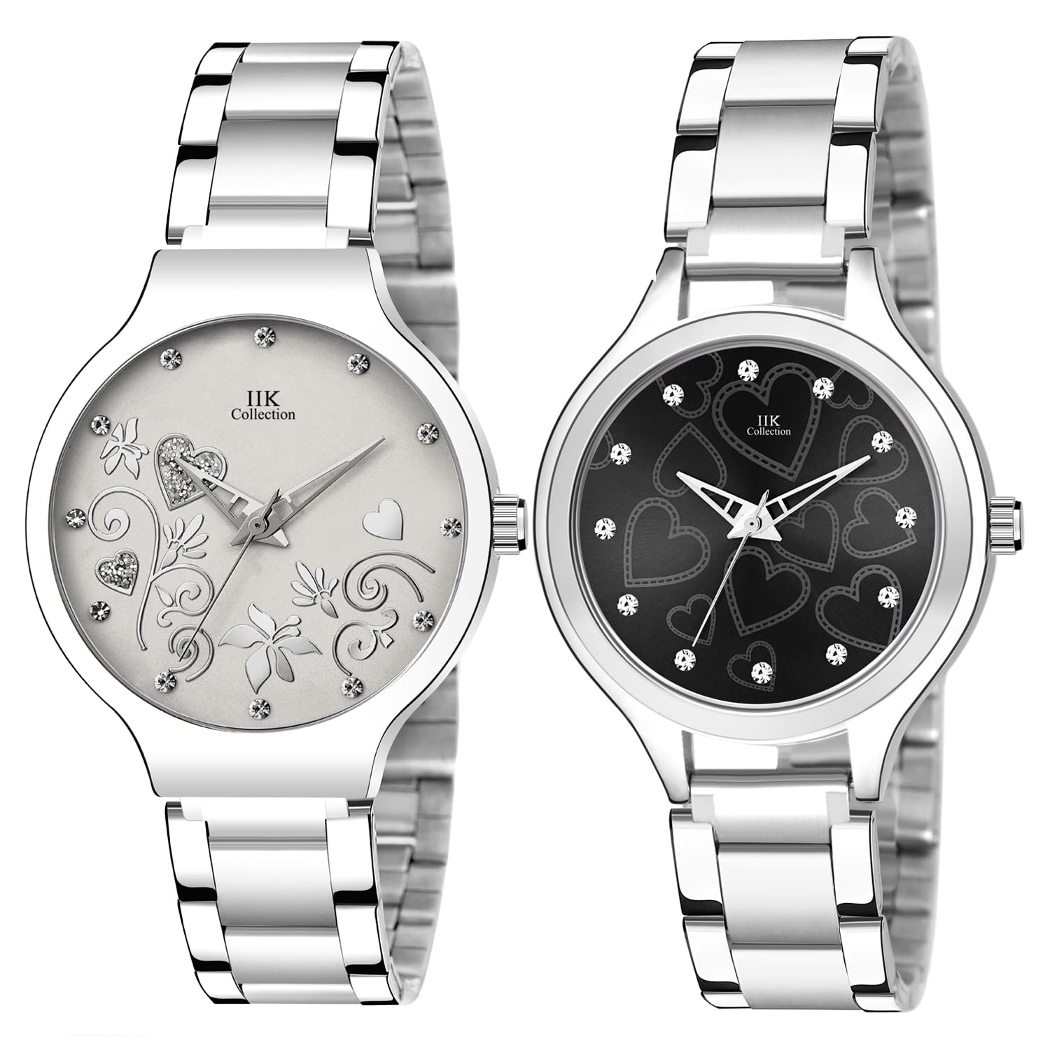 IIK COLLECTION Analogue Round Studed Dial with Silver Bracelet Strap Girls & Womens Wrist Watch (Pack of 2) (B09P1HXKZD) Amazon Price History, Amazon Price Tracker