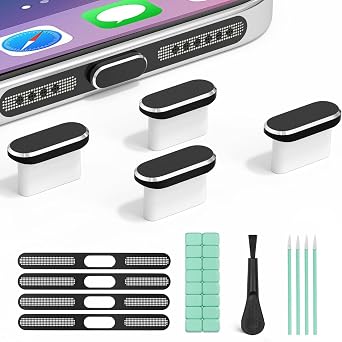 4 Pcs USB Type C Anti Dust Plugs & Speaker Cover & Cleaning Putty Black