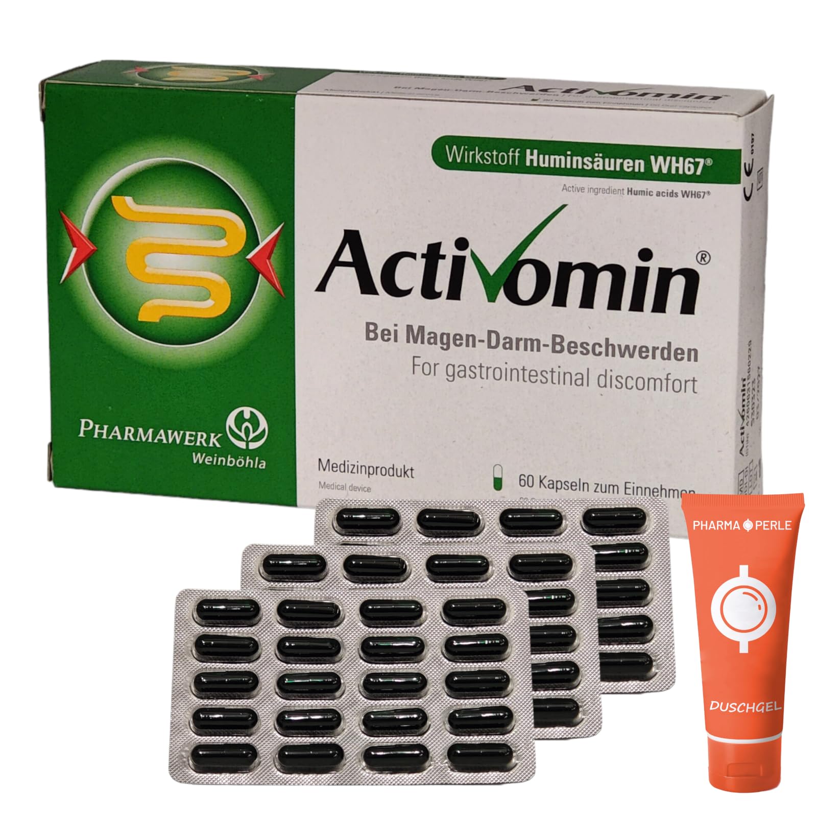 Activomin Kapseln 3x 60 Kapseln I bei Magen-Darm-Beschwerden I Stoffwechselstörung I natürliche Huminsäuren I Spar-Set plus Pharmaperle give-away