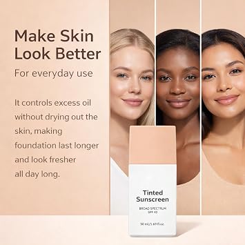 Daily Tinted Fluid Sunscreen for Face,Lightweight Tinted Moisturiser SPF 40,Mineral Style Skin Tint Foundation with Zinc Oxide Inspired Formula,Natural Tone,Non Greasy Finish,for Most Skin(Medium)