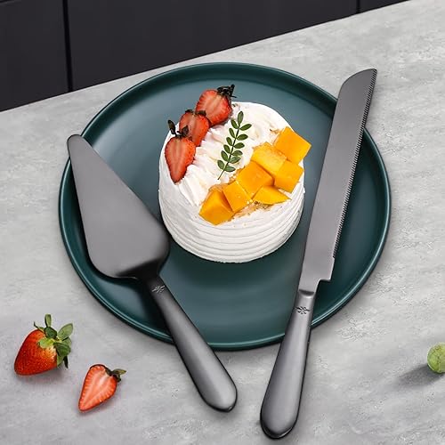 Miniatura 9 de Juego de cuchillo y servidor para pastel de boda, cortador integral de pastel más largo de acero inoxidable y espátula de pastel más ancha, elegante