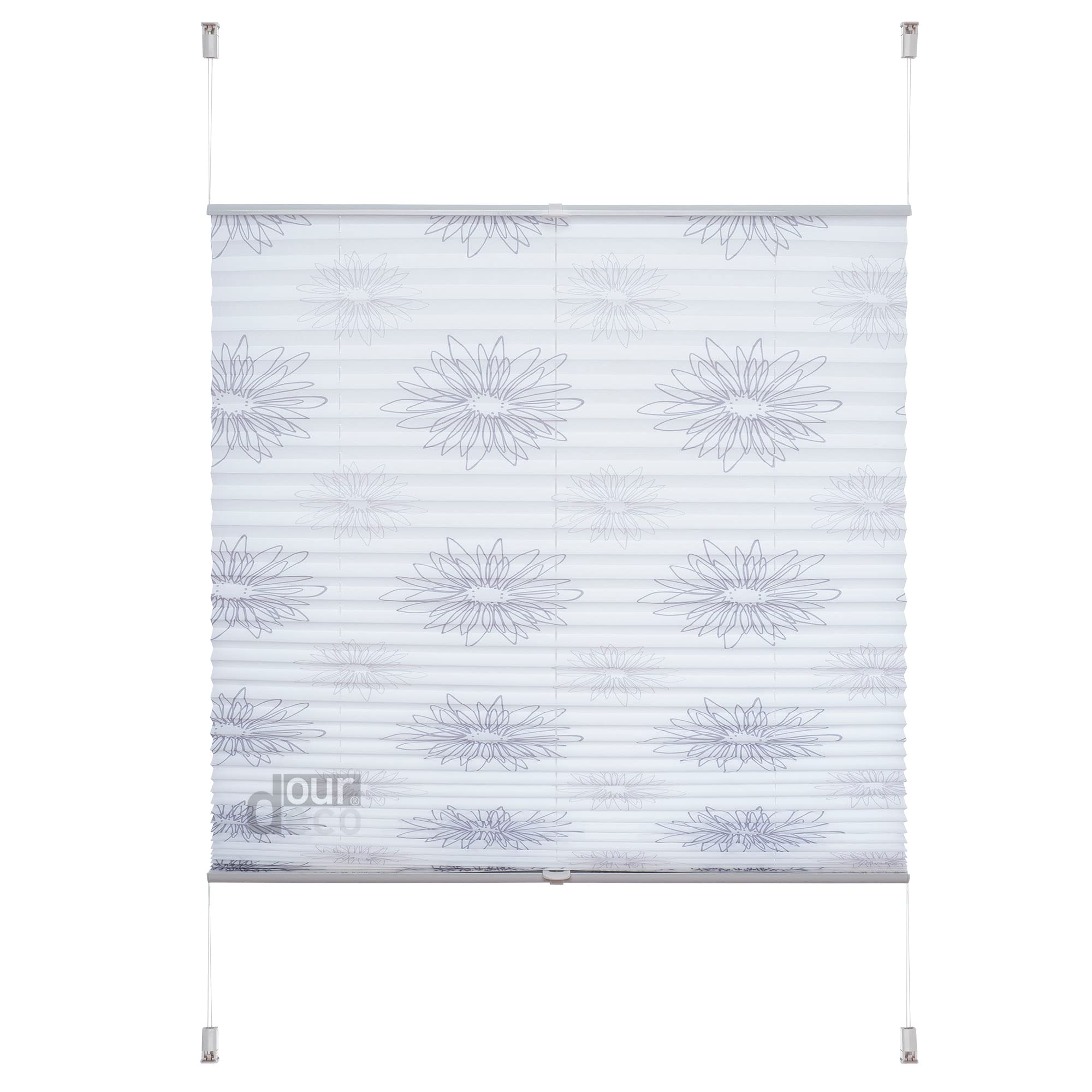 Klemmfix-Plissee / 80 x 130 cm Blume grau/lichtdurchlässig, Blickdicht/Montage ohne Bohren