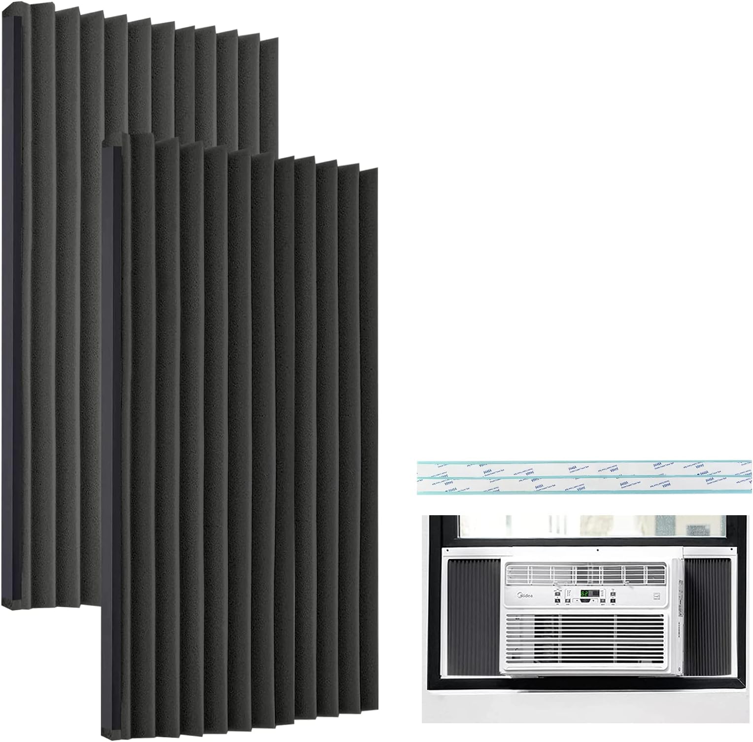 Window Air Conditioner Side Panels Foam Insulation Installation Kit,Window Ac Side Panels,Ac Unit Window Seal 17Inch x 9 Inch x 7/8 Inch,Pack of 2 Black