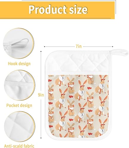 Miniatura 3 de Rabbit 5Pcs Pot Holders for Kitchen, Non Slip &amp; Heat Insulation Terry Cloth Potholder Set with Pocket, Thick Hot Pad Oven Mitts Trivet Coaster for