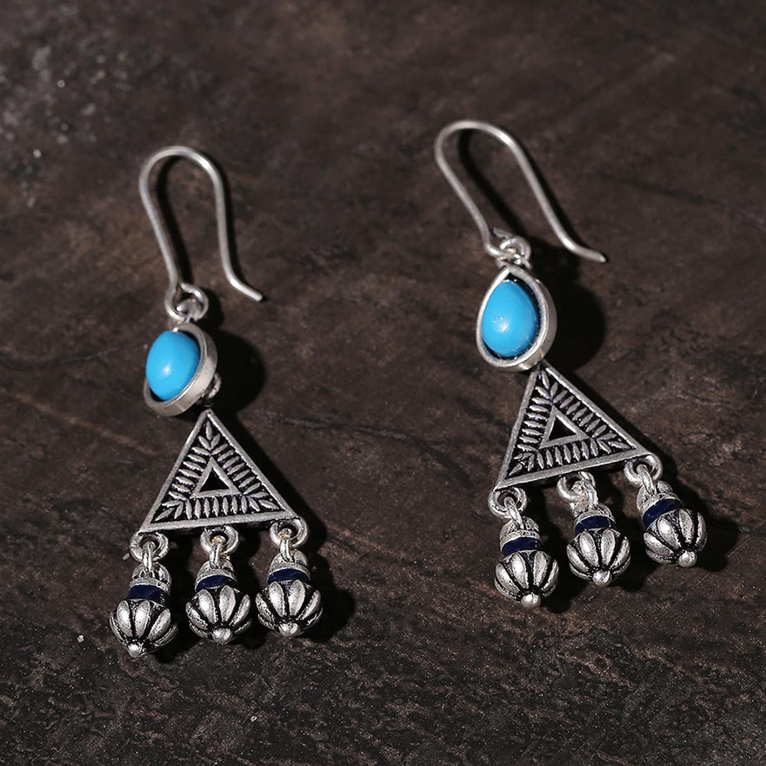 Moksha Triangles Stone Earrings Silver