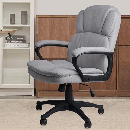 Miniatura 2 de CLATINA Silla de oficina ejecutiva ergonómica con tapizado giratorio de altura ajustable, acolchado grueso para reposacabezas y reposabrazos para