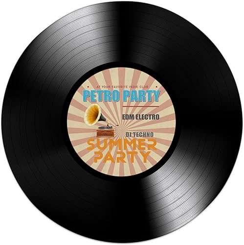 YEAHSPACE Alfombra redonda de música retro de 40 pulgadas, para sala de juegos, sala de estar, dormitorio, música retro, disco de vinilo, CD negro