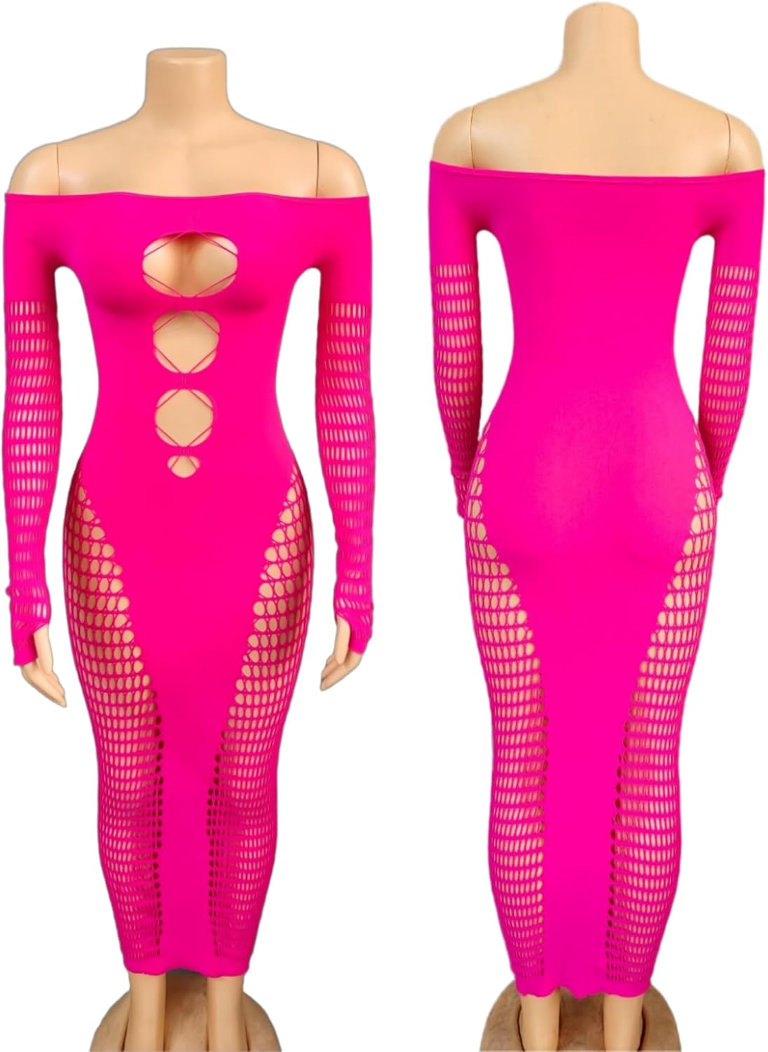 Stunning Hollow Out Long Sleeve Bodycon Maxi Dress for Women, Sexy Elegant Mesh Sheer Party Dress for Club - Image 4