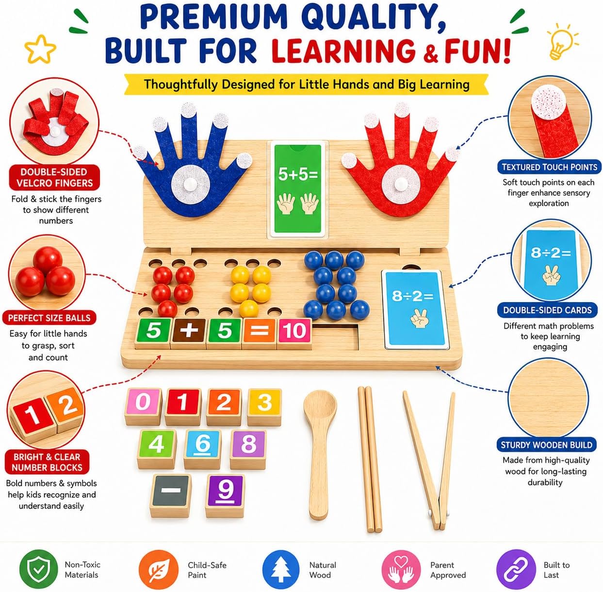 Montessori Math Learning Toy for Kids 3-7 – Wooden Counting Board with Beads, Number Blocks & Cards – Preschool STEM Educational Toy for Addition, Subtraction, Sorting & Fine Motor Skills image 4