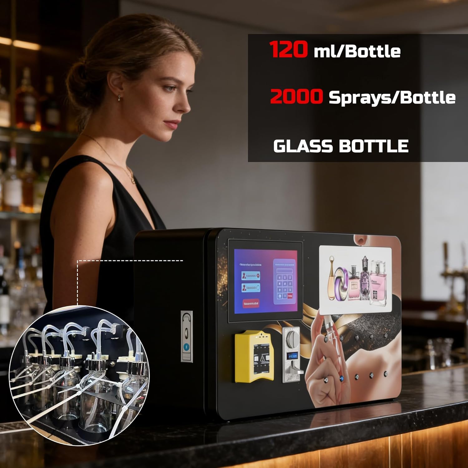 Perfume Vending Machine Coin Operated & Credit Card Payment, Touch Screen Fragrance Dispenser with Automatic Spray Nozzle & Push Button - Commercial Scent Machine for Hotels,Malls,nightclub,Restrooms