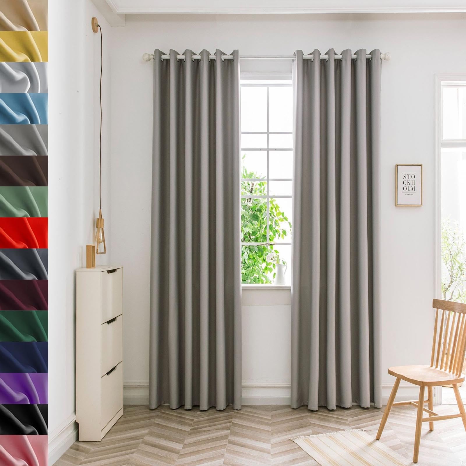 Gaifnag Light Grey 100% Blackout Eyelet Curtains 220 X 220 Cm Insulated Energy Efficiency Eyelet, Multiple Size And Colour Soundproof Blackout Curtains For Apartment/Hotel Dorm,