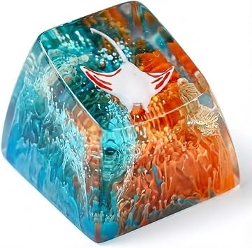 Manta Ray Green Orange Coral Reef Artisan Keycap, 1U ESC, R1 SA Profile, Custom Handmade Resin Key Cap for Cherry MX Mechanical Keyboard, Cool Tech Gift for Men, Dad, Gamers and Sea Lovers