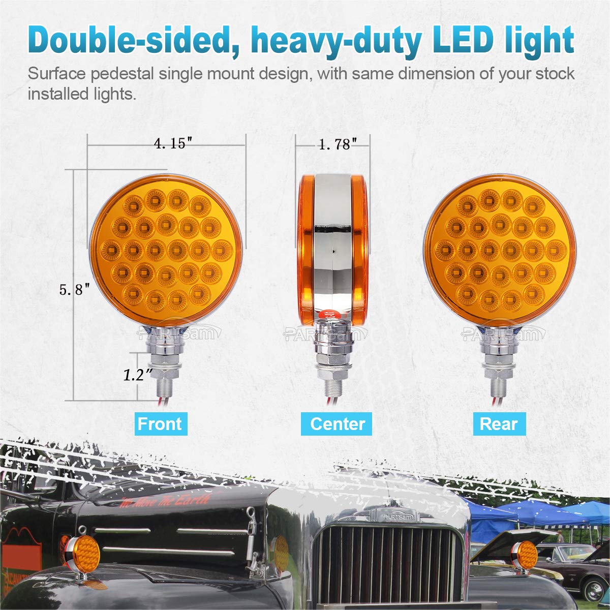 2X Amber Red 48 LED Pedestal Fender Brake Turn Signal Light Round - Foto 7