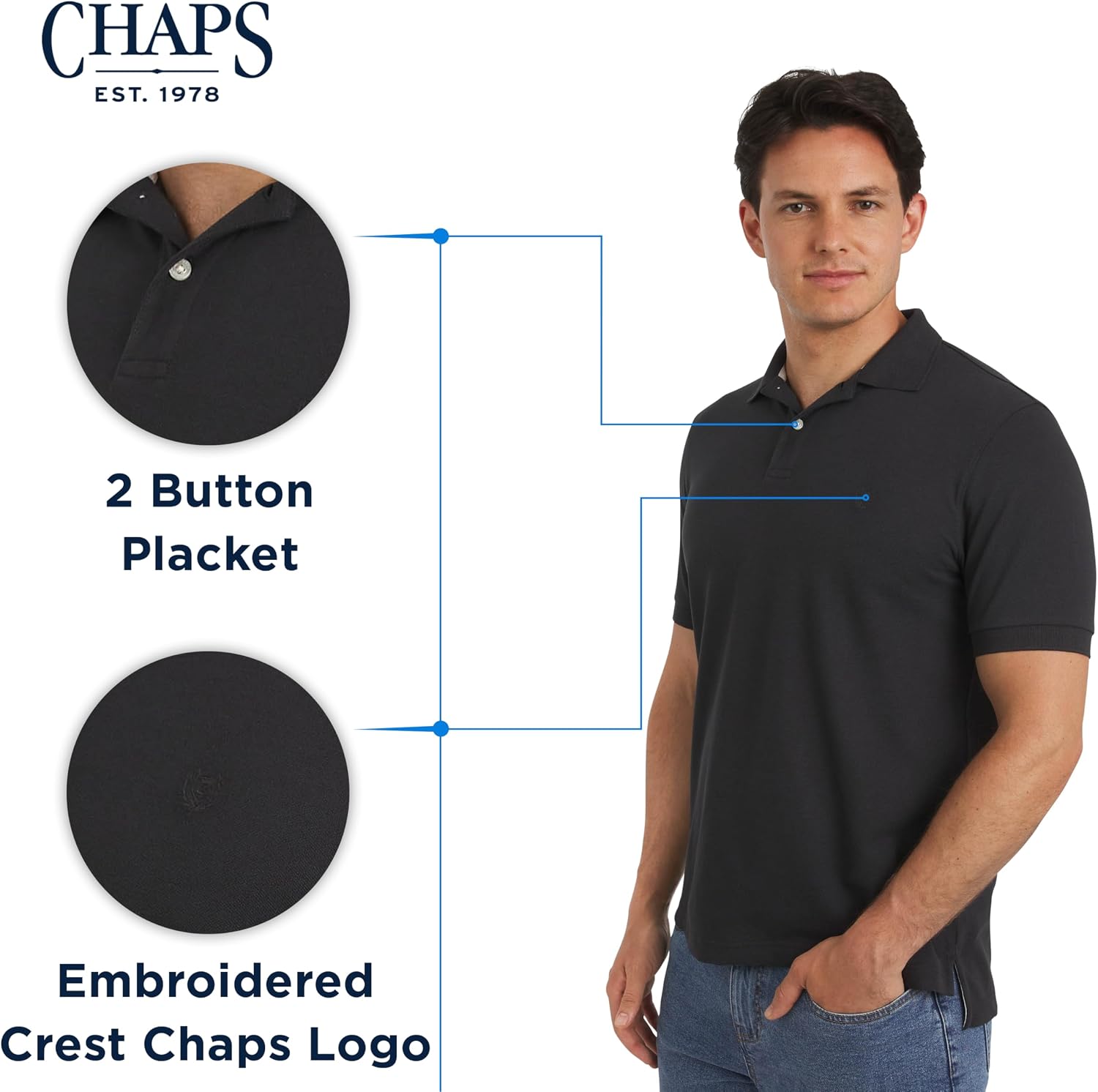 Chaps Men's Everyday Casual Classic Fit Stretch Pique Polo Shirt (S-2XL) image 5