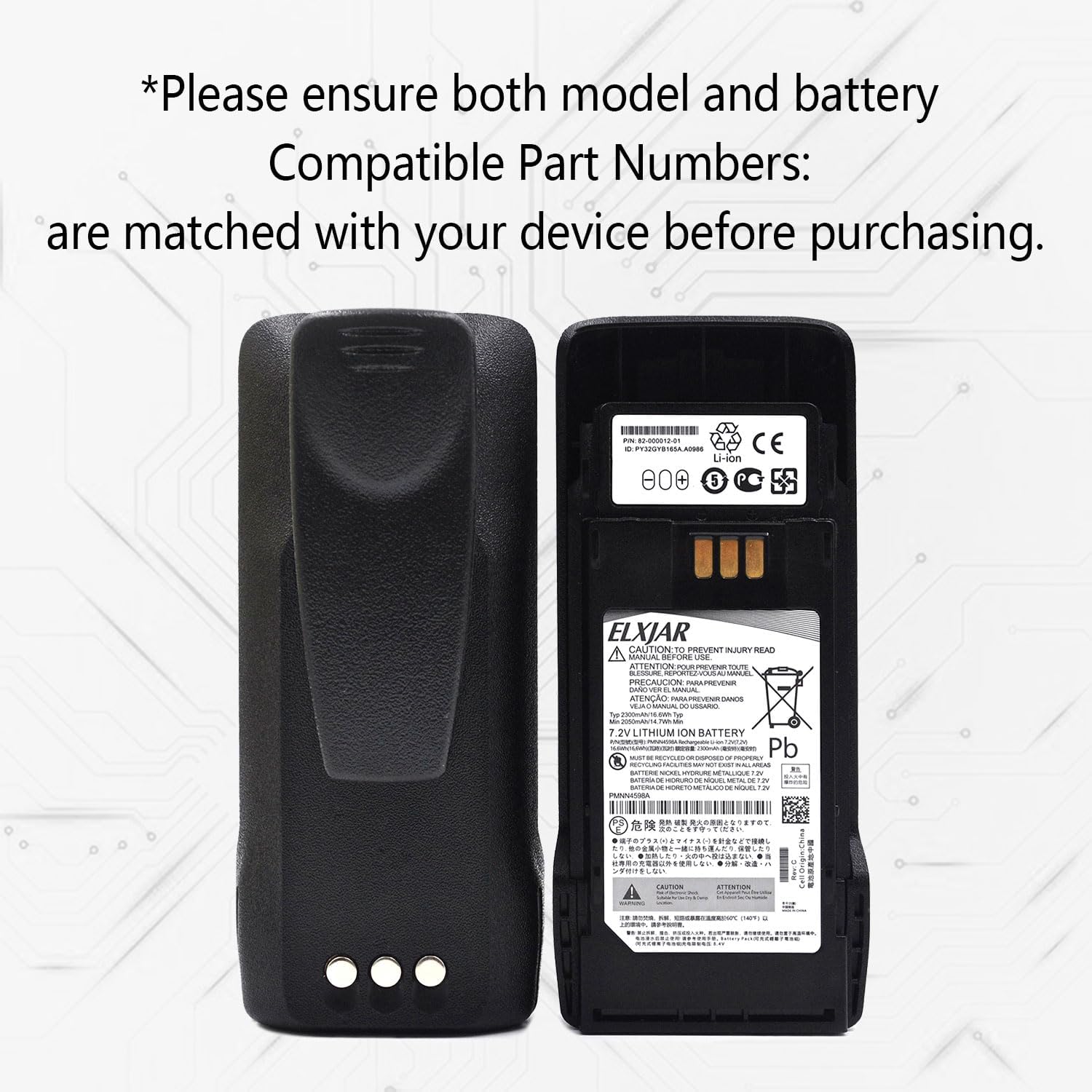 elxjar (2-Pack) 7.2V 2600mAh Li-ion Battery Replacement for PMNN4598A PMNN4598 PMNN4600 PMNN4600A R2 Series Two Way Radios with Belt Clip