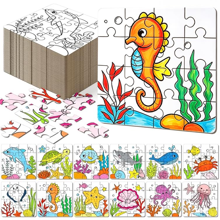 24 Puzzles Under the Sea para Colorear | 5.11 Pulgadas Puzzles DIY Papel Tema Océano miniatura 1