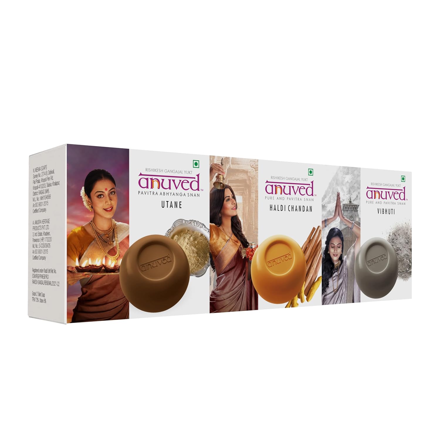 Anuved Natural Scrub Combo | Pack of 3 | 125 Grams Each | Herbal Soaps Vibhuti, Ubtan & Haldi chandan for Healing & Youthf...