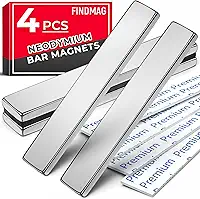 FINDMAG Conjunto de 4 Ímãs de Barra, Ímãs de Terras Raras Resistentes, Ímãs de Neodímio Fortes com Adesivo Dupla Face - 60 X 10 X 3 Mm