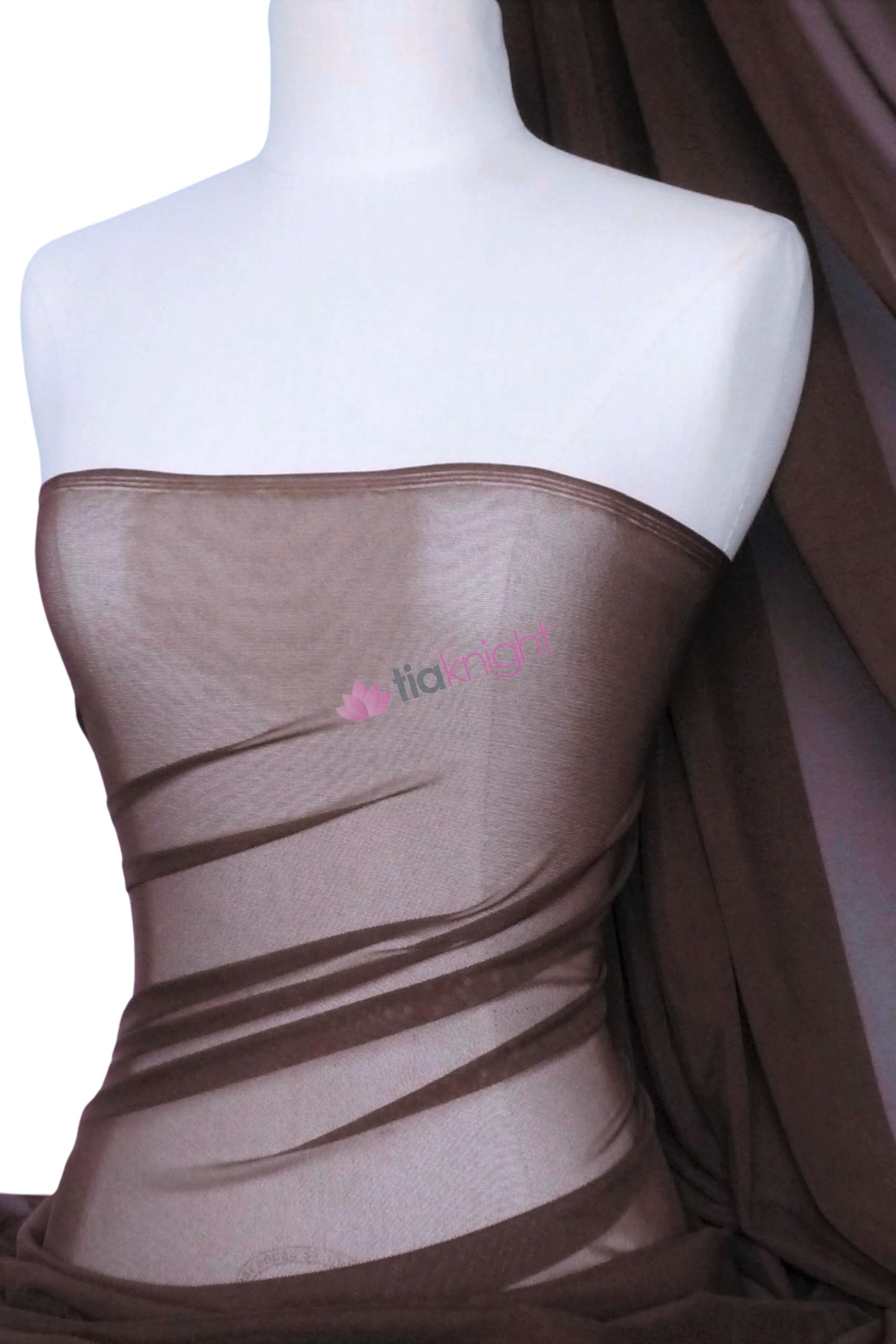 Premium Quality Power Mesh Fabric | 4 Way Stretch Sheer Dance Dress Lining Material | Matching Shades in Lycra | Multiple Colours in Stock | Sold by The Metre | by Tia Knight (Chocolate Brown) โ image 1