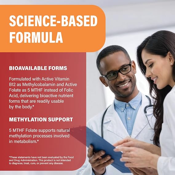 Vitamin B Complex: B1, B2, B3, B5, B6, B7, B12, 5MTHF + Whole Food - 60Caps | Vitamin B-Complex for Women & Men - Energy, Metabolism & Brain - Vegan, Lab Tested - 60-Day Supply
