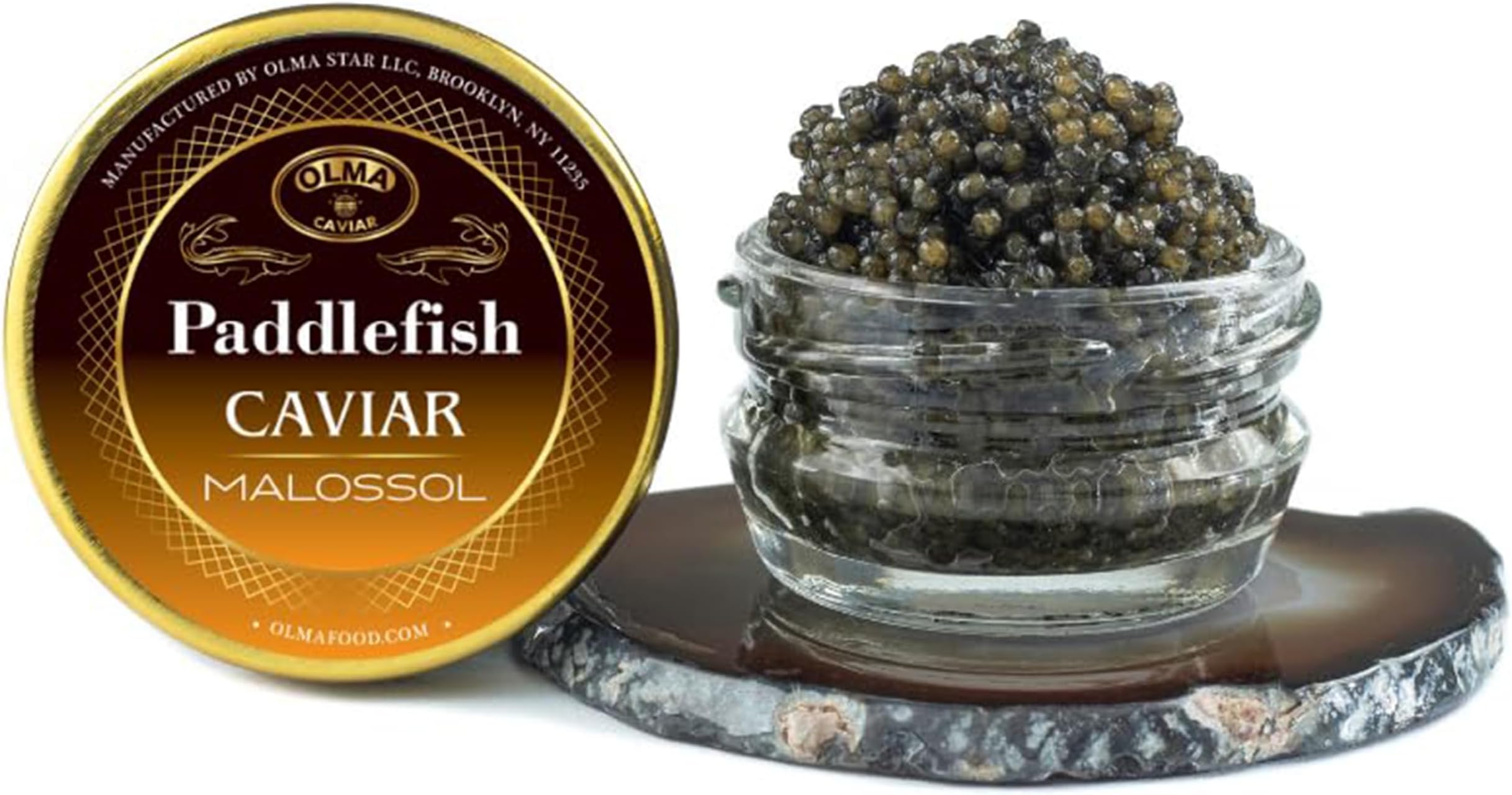 OVERNIGHT SHIPPING - OLMA American Paddlefish Black Caviar - Medium Grey Pearls, Smooth Flavor - 1 oz / 28 g