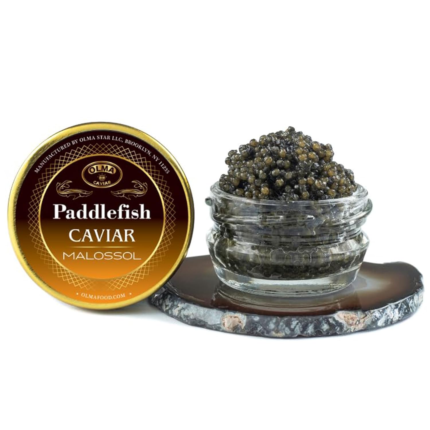 OVERNIGHT SHIPPING - OLMA American Paddlefish Black Caviar - Medium Grey Pearls, Smooth Flavor - 1 oz / 28 g