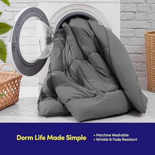 Miniatura 5 de Dorm Room Essentials - Juego de edredón de 7 piezas tamaño matrimonial en una bolsa para estudiantes universitarios, niños y niñas, matrimonial, gris