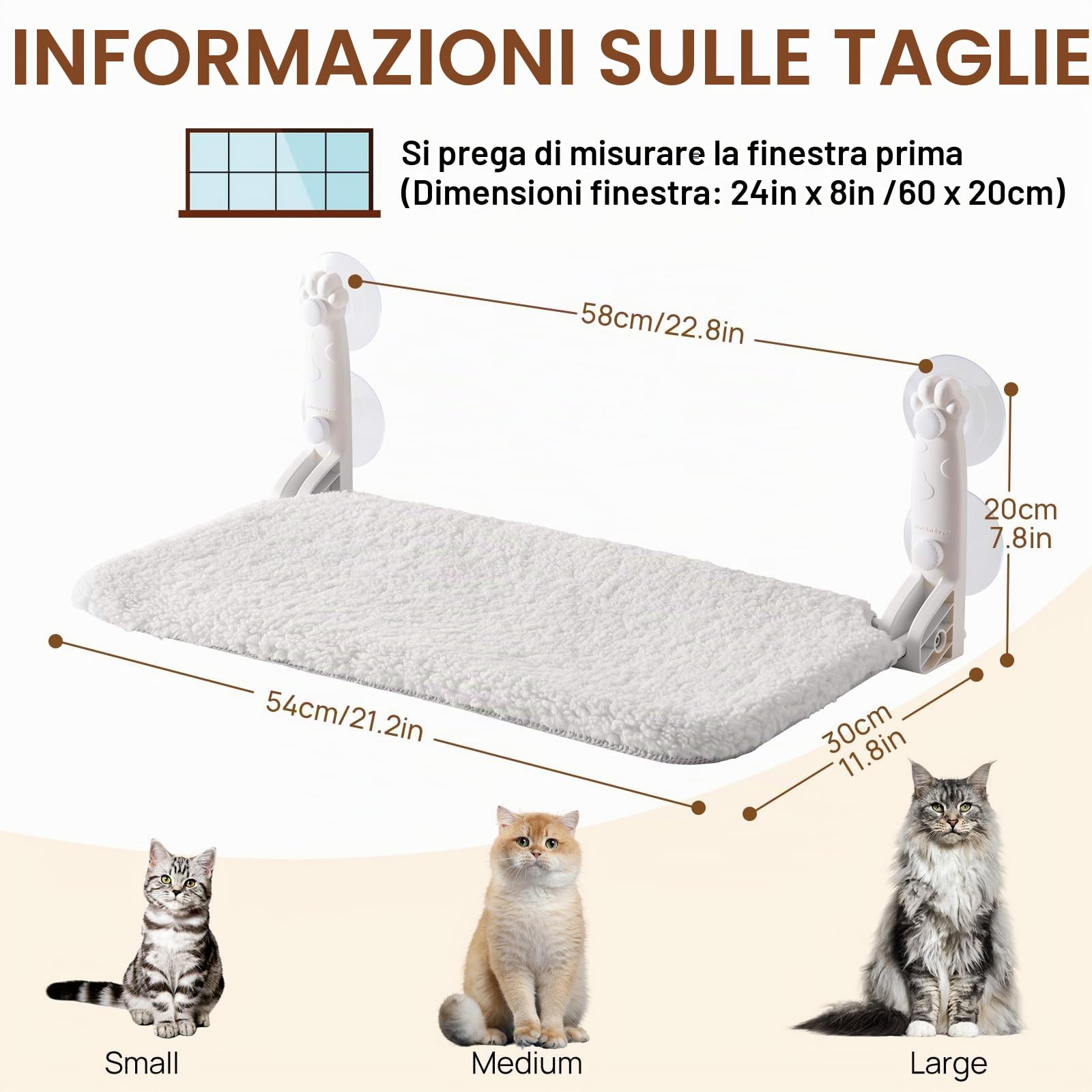 Amaca per finestra per gatti da interni, pieghevole, con tappetino reversibile, con forti ventose robuste (grigio, M)