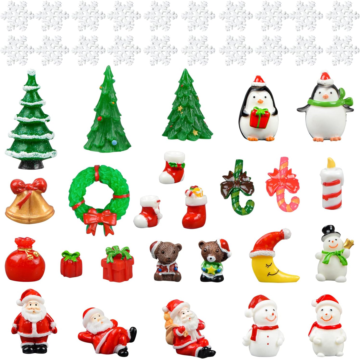 Christmas Miniature Ornaments, 45 Pcs Resin Christmas Accessories, DIY Mini Snow Globe Figurines Crafts for Party