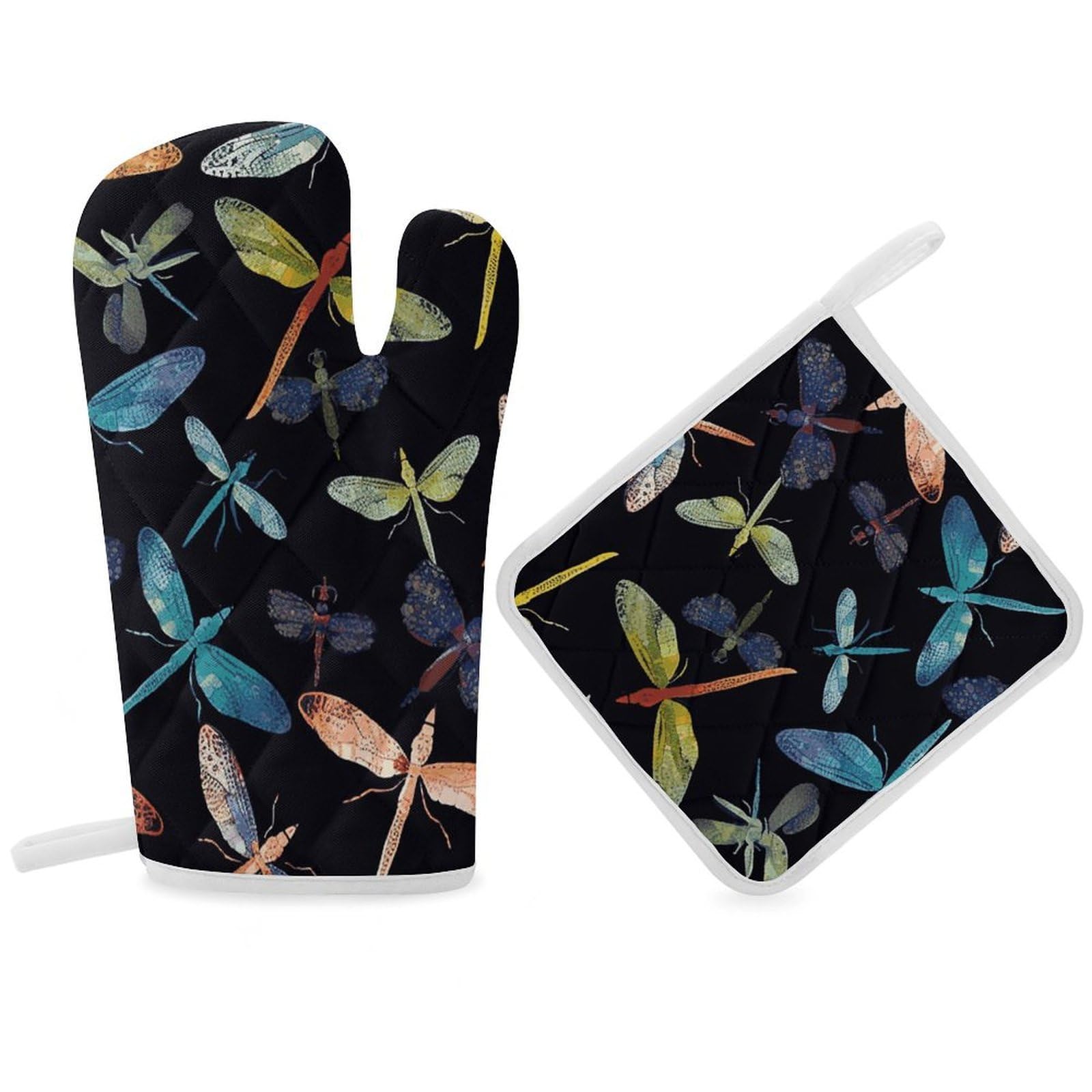 Colorful Dragonfly Oven Mitt Thick Substantial Heat Insulation Gloves Soft Skin-Friendly Temperature Resistant Oven Mitts for Cooking Lover Cooks