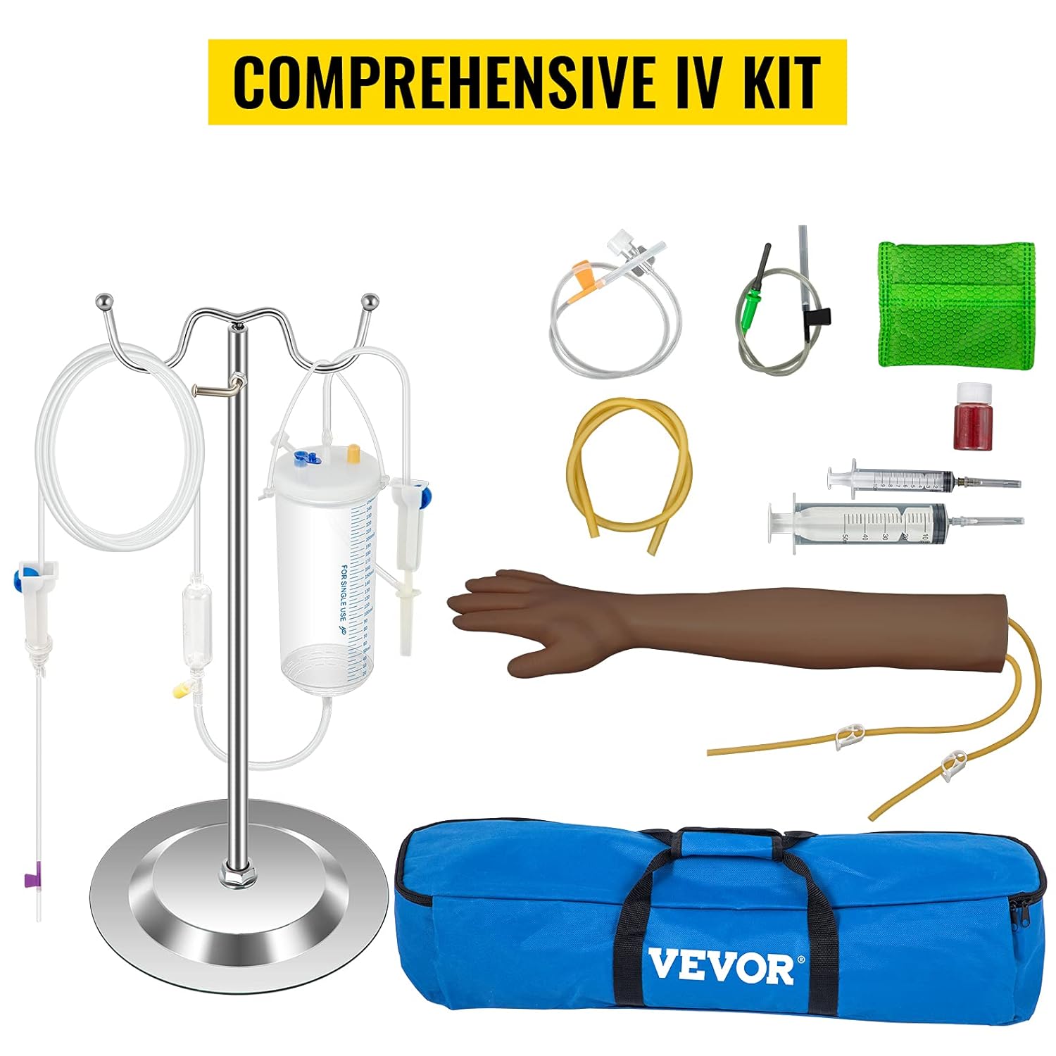 VEVOR IV Practice Arm Kit, Dark Skin, Phlebotomy Supplies for Perfecting & Training Venipuncture Techniques, IV Start Set with Fake Blood & Needle Accessories, Injection Model for School Students