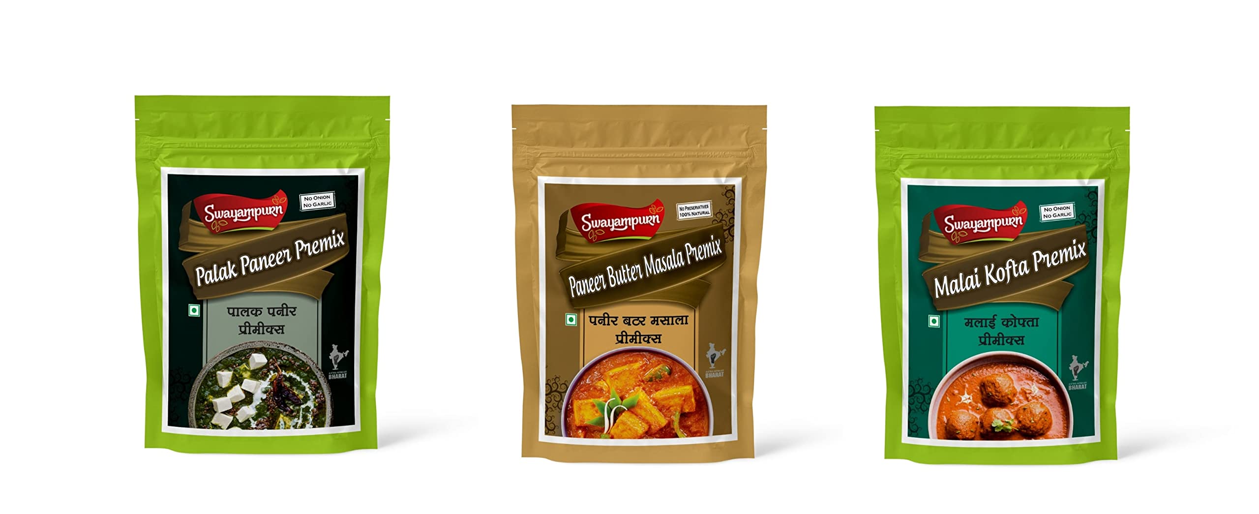 Swayampurn Combo of Palak Paneer (60g), Paneer Butter Masala (60g), Malai Kofta (60g) | Ready Mix Masala | Home Made | Ready to Cook | For Healthy Delicious & Flavourful Cooking | No preservative, No Additives | Easy to Cook – Pack of 3
